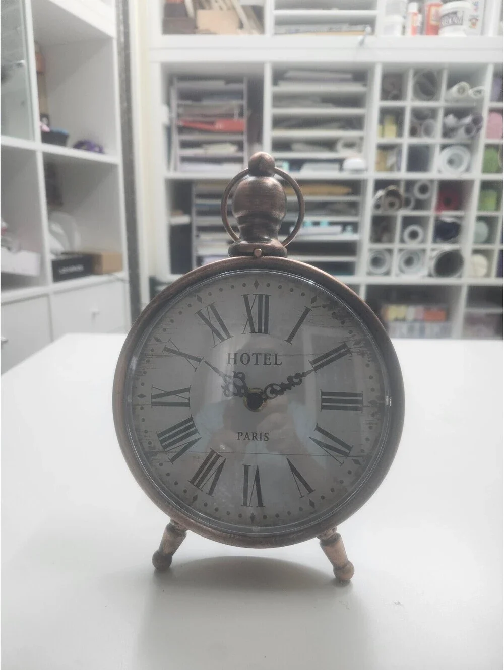 Vintage Style Hotel Paris Table Clock with Roman Numerals